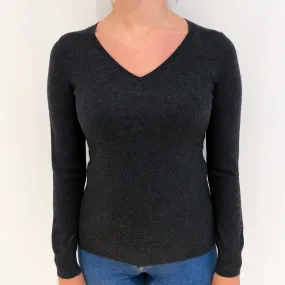 Charcoal Grey Cashmere V Neck Jumper Small