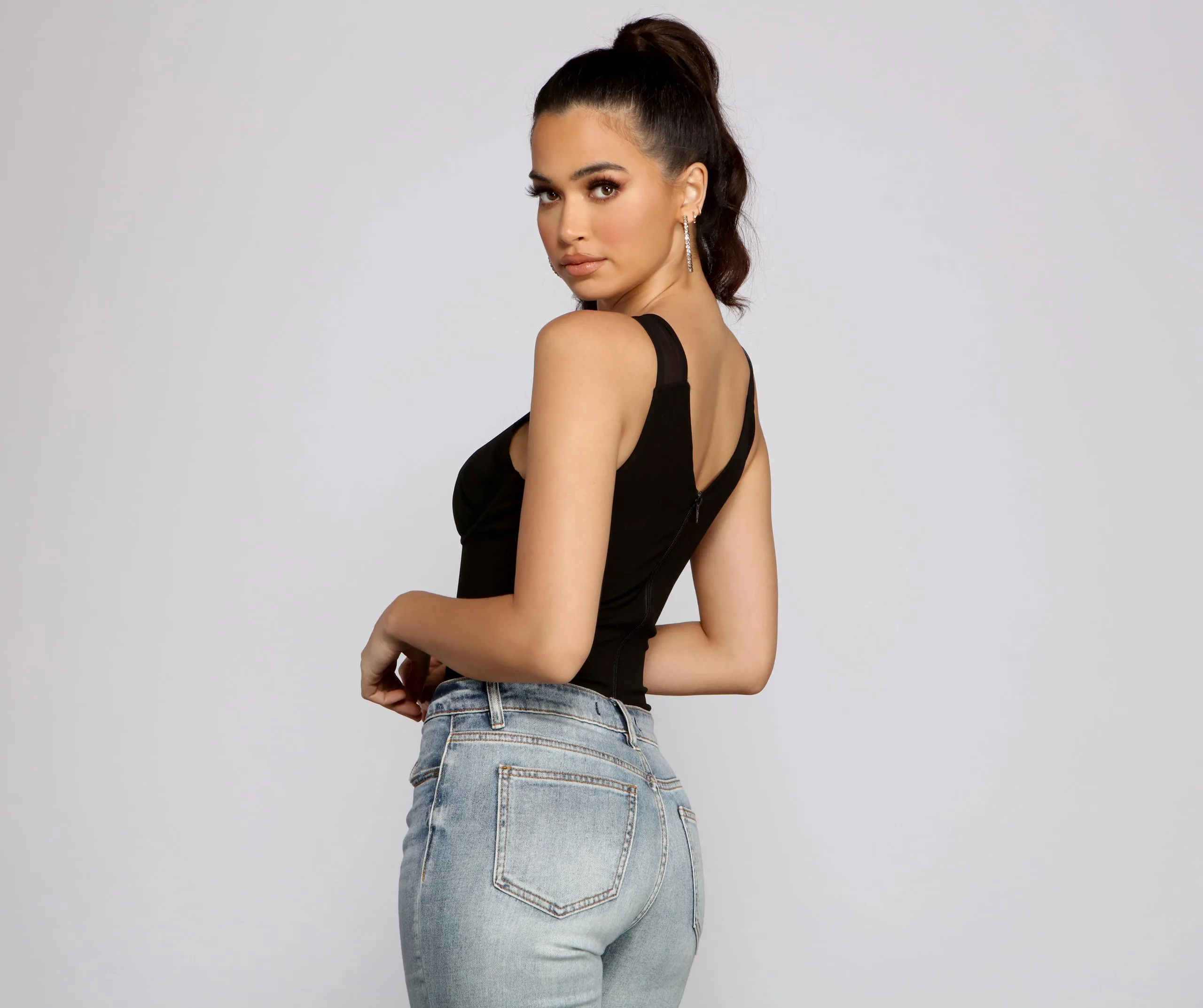 Chic Chiffon Cross Strap Bodysuit