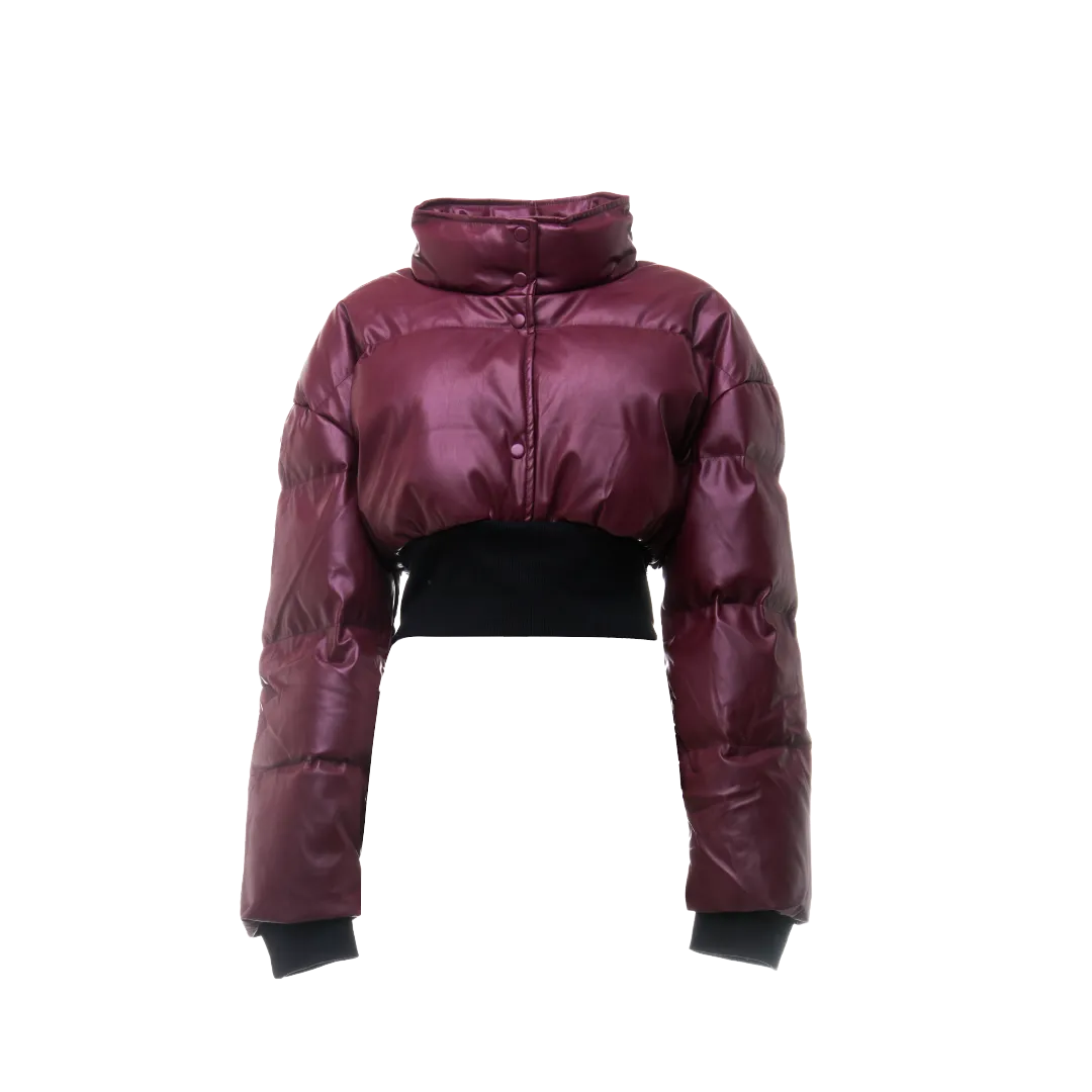 CROPPED LEATHER PUFFER JACKET