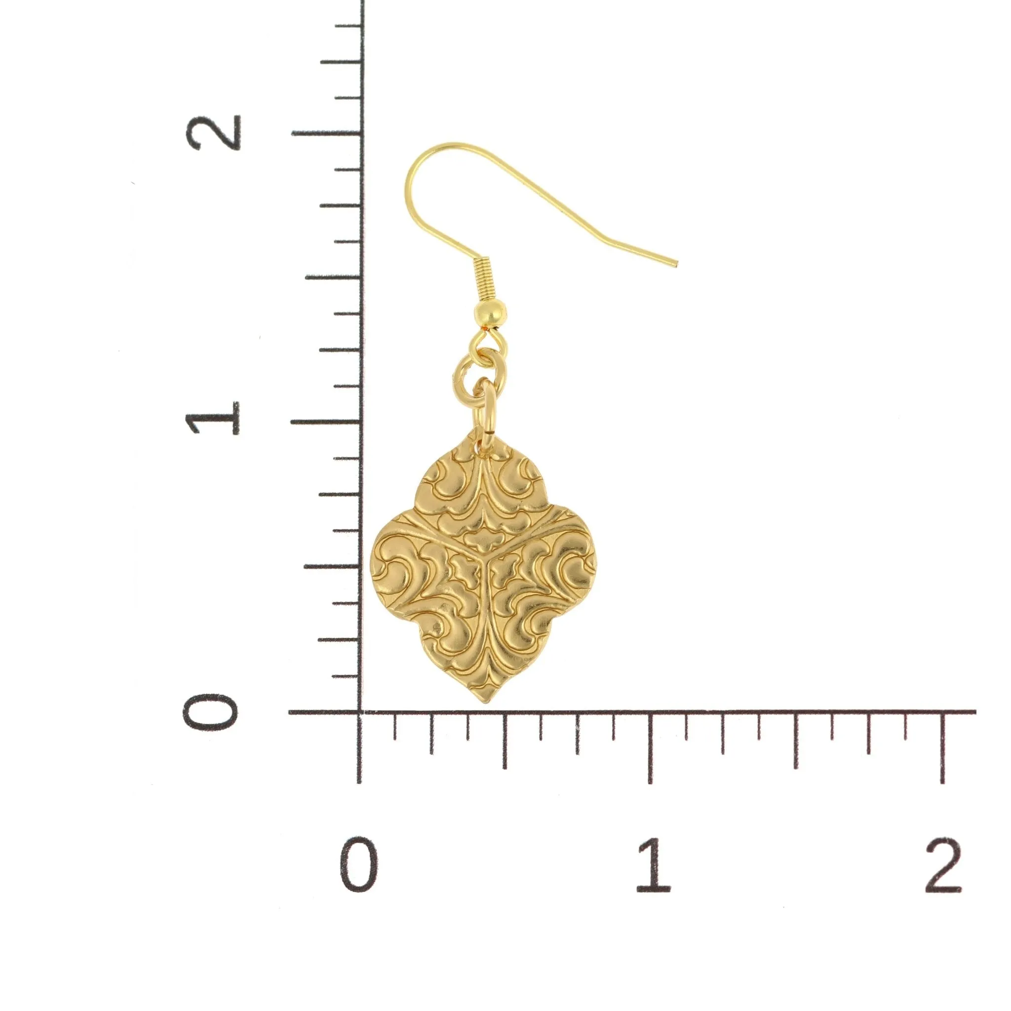 Damask Embossed Nu Gold Quatrefoil Dangle Earrings