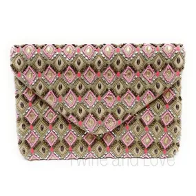 Diamond Patterned Beaded Clutch Purse