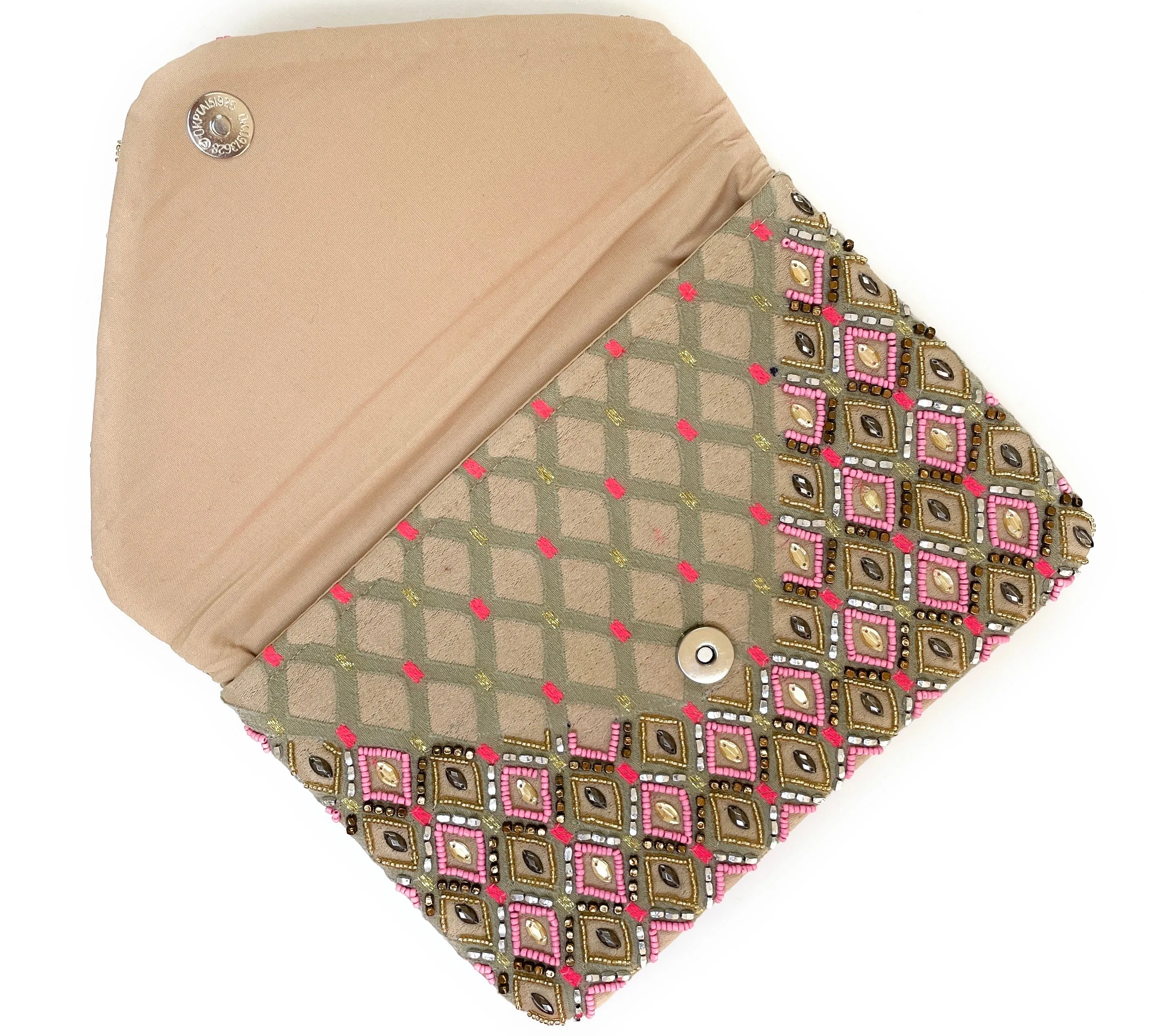 Diamond Patterned Beaded Clutch Purse