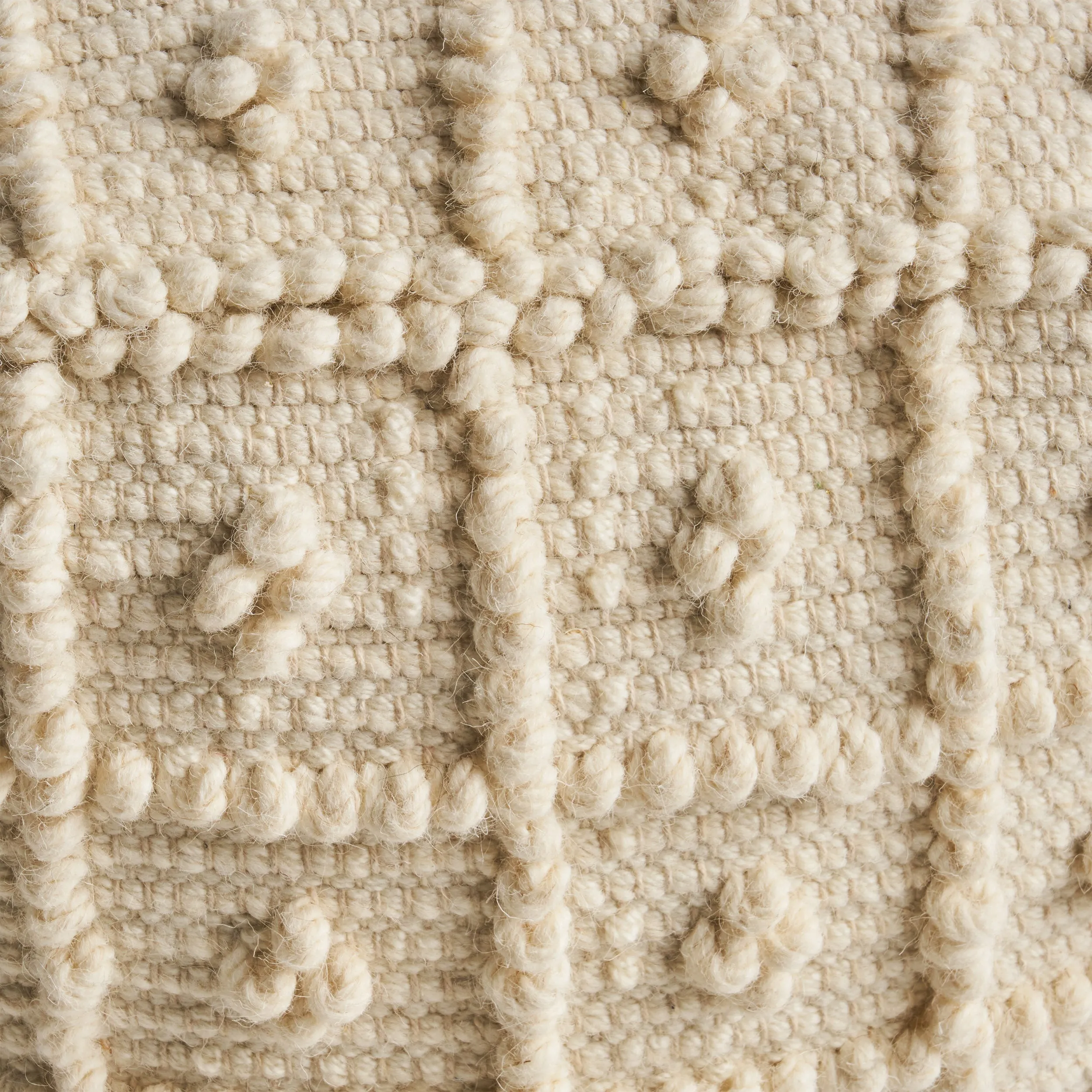 Dinah Boho Wool and Cotton Ottoman Pouf, Ivory