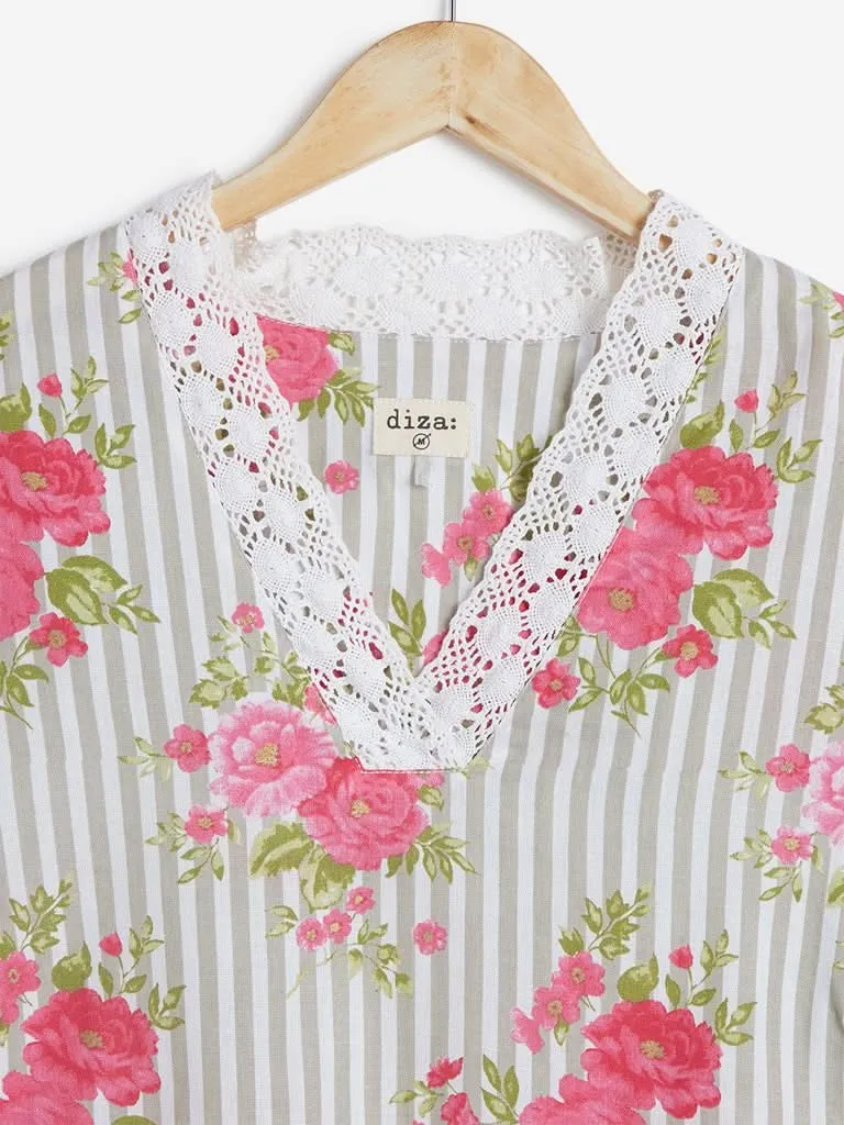 Diza Curves Pink Printed A-line Kurta