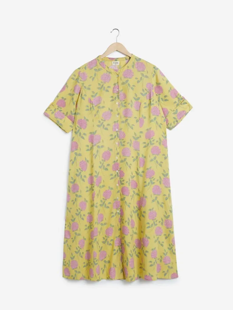 Diza Curves Yellow Floral Print A-line Kurta