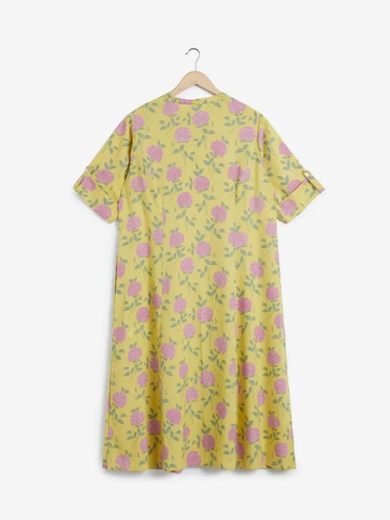 Diza Curves Yellow Floral Print A-line Kurta