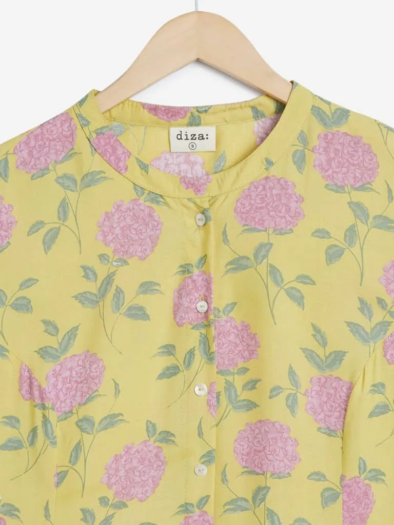 Diza Curves Yellow Floral Print A-line Kurta