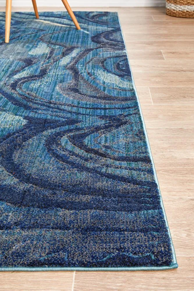 Dreamscape Waves Modern Indigo Rug