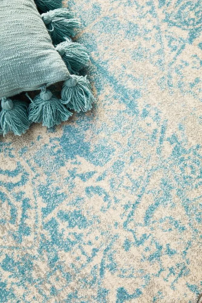 Evoke Glacier White Blue Transitional Round Rug