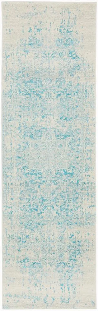 Evoke Glacier White Blue Transitional Runner Rug