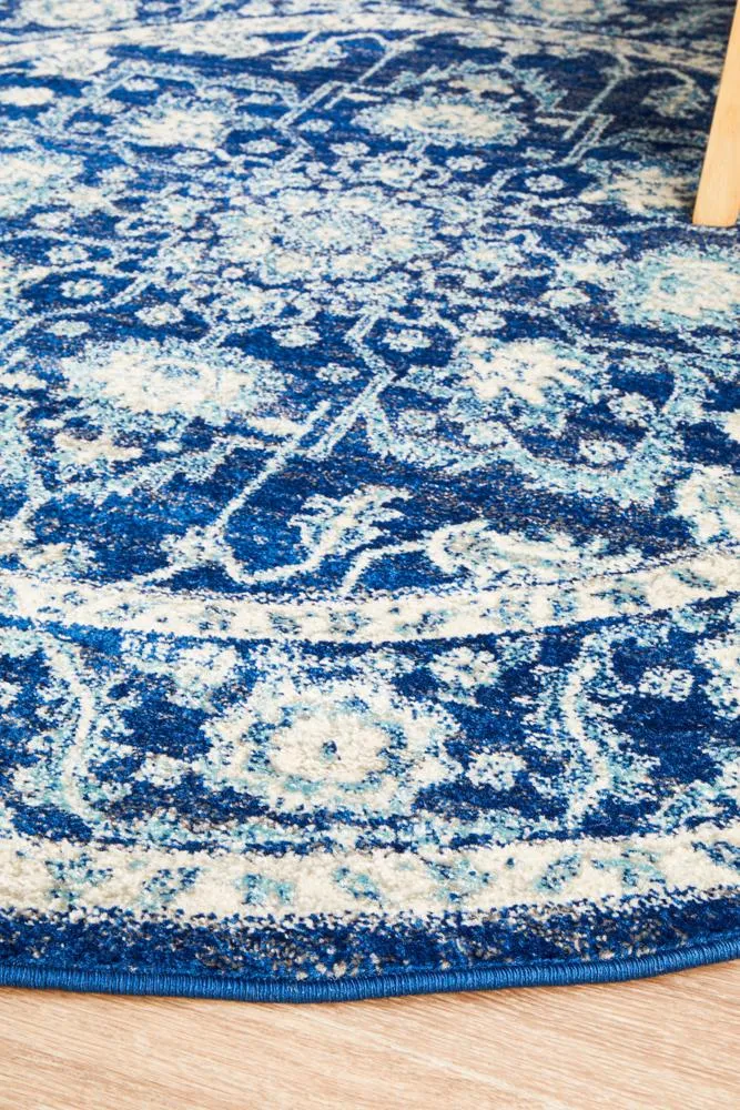 Evoke Release Navy Transitional Round Rug