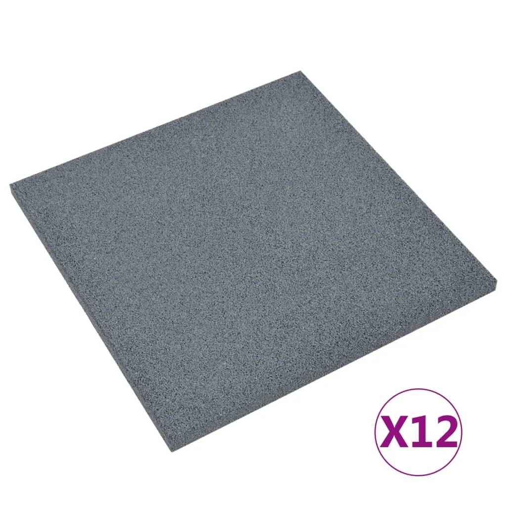 Fall Protection Tiles 12 pcs Rubber 50x50x3 cm Grey