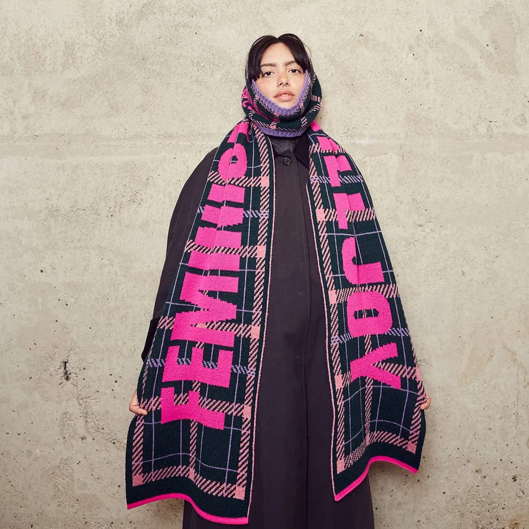 Feminist Killjoy Scarf in Forest Green & Neon Pink