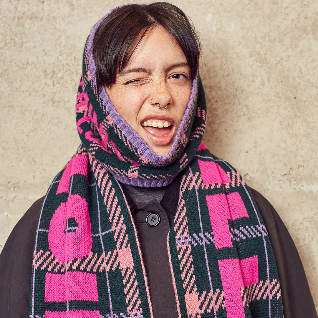 Feminist Killjoy Scarf in Forest Green & Neon Pink