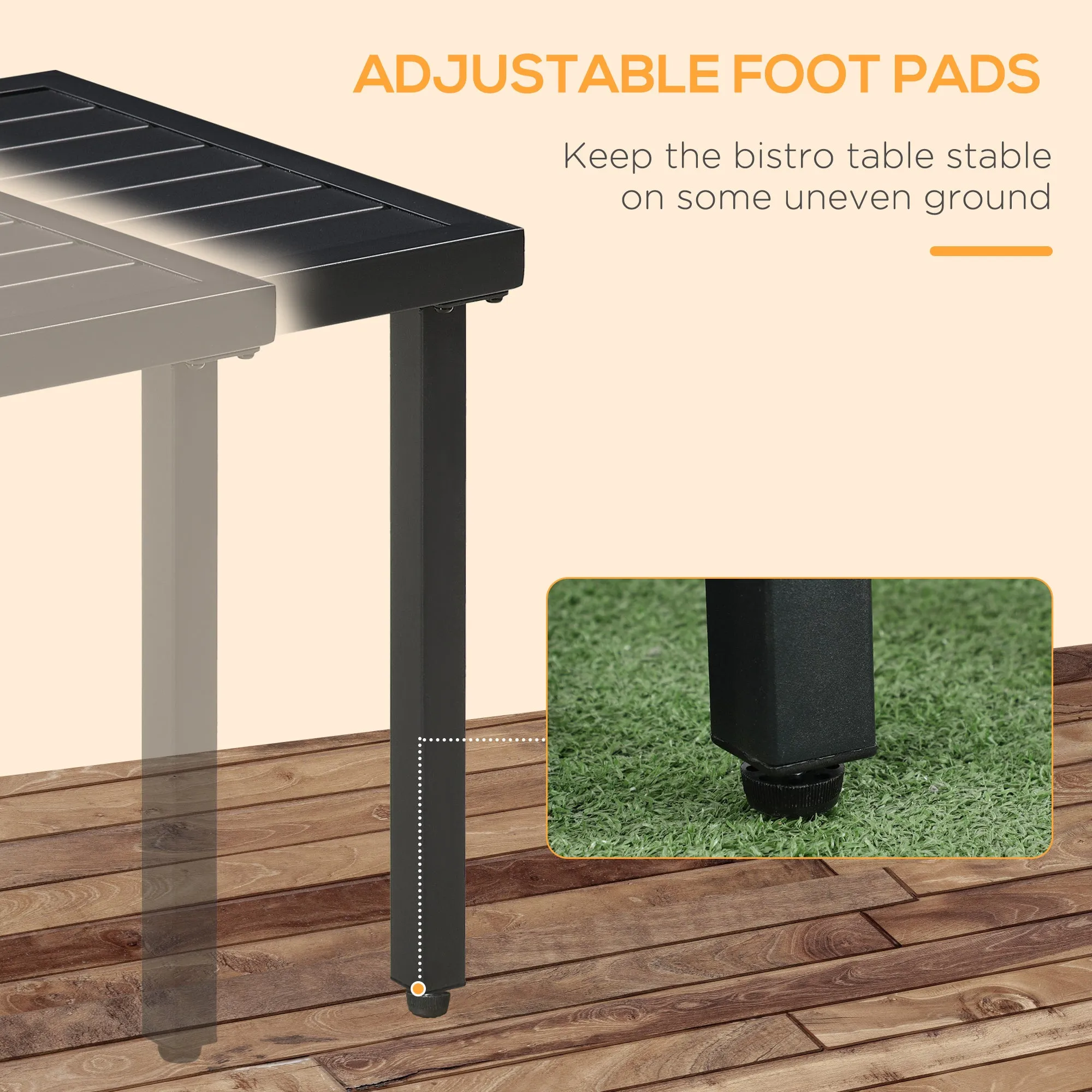 Garden Side Table End Table Patio Coffee Table with Umbrella Hole, Steel Frame for Balcony, Black