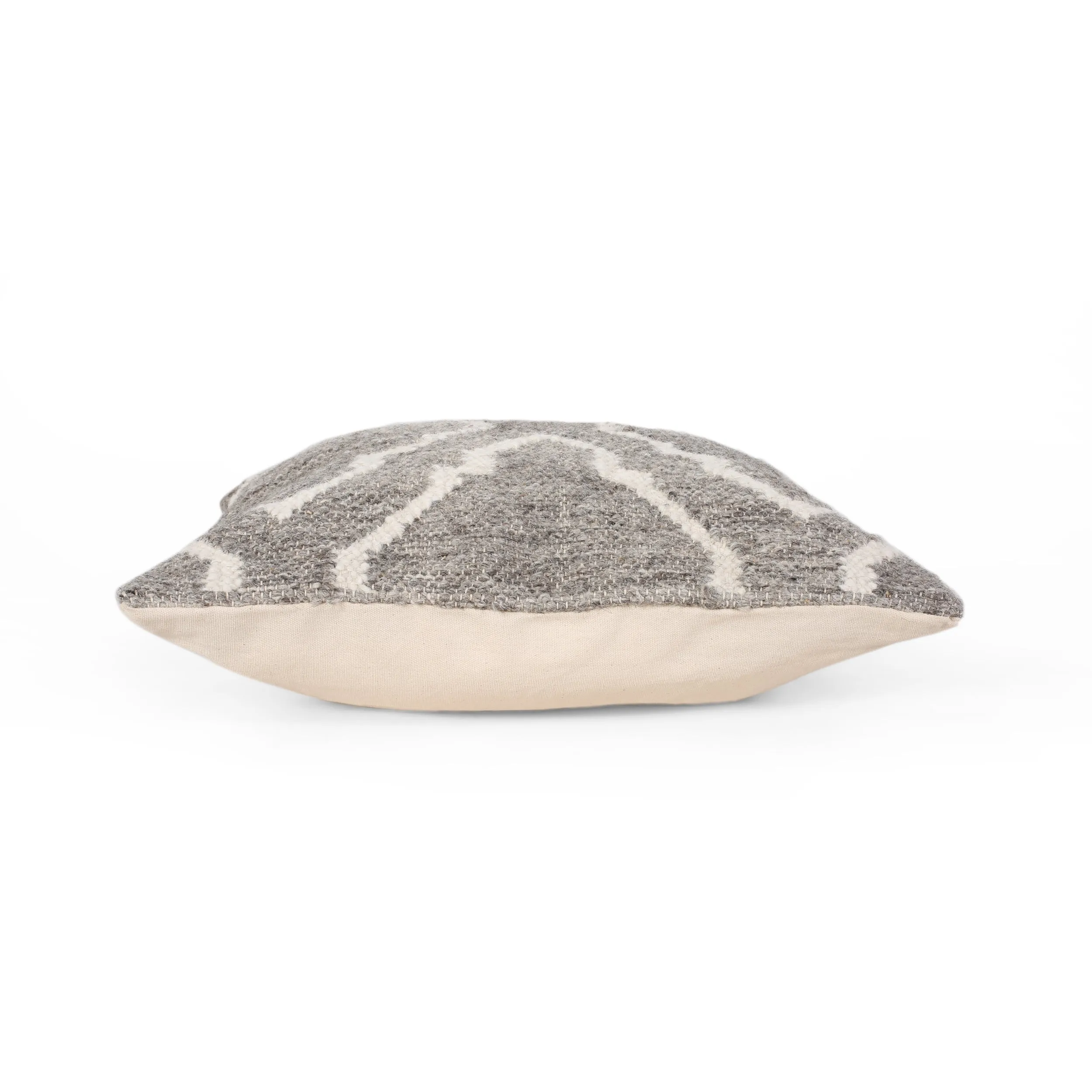 Gladys Boho Wool Throw Pillow, Natural Brown and White