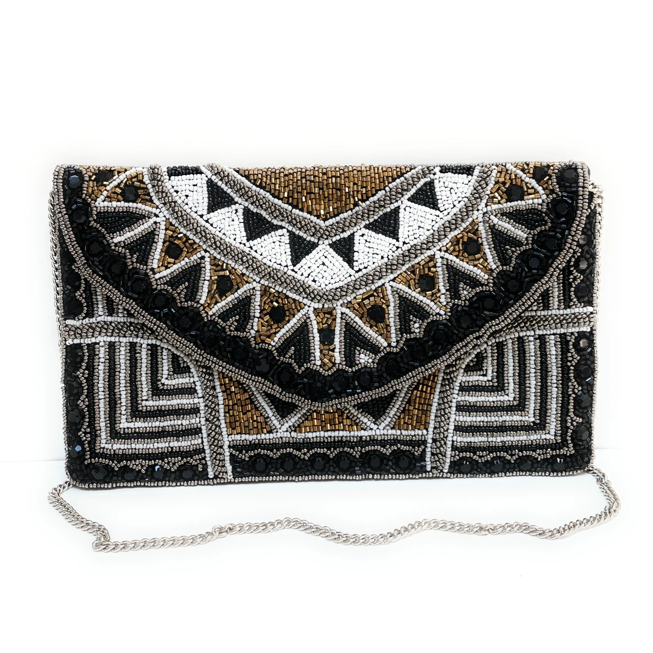Gold Black Beaded Clutch Purse