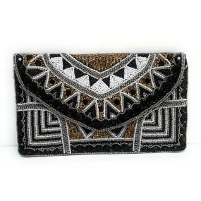 Gold Black Beaded Clutch Purse
