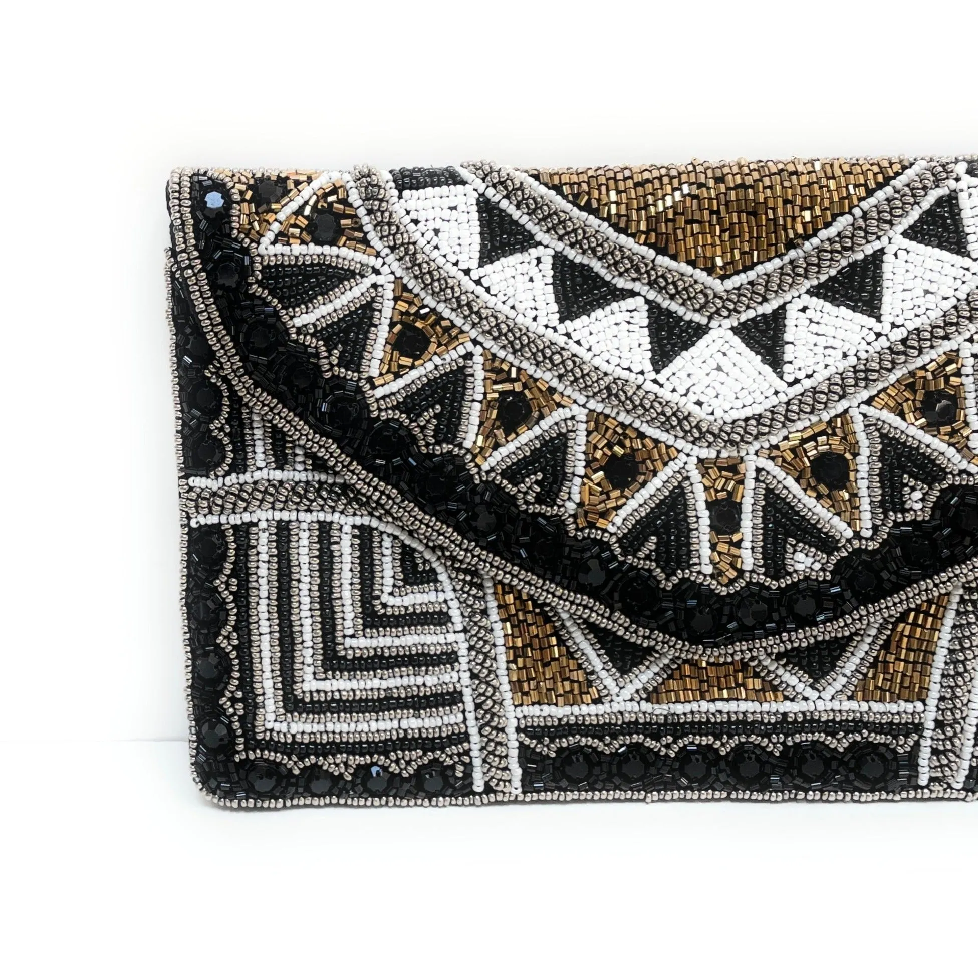 Gold Black Beaded Clutch Purse