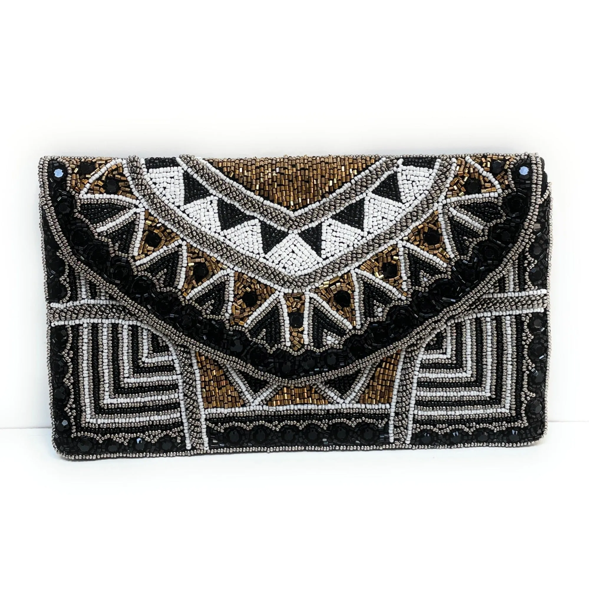 Gold Black Beaded Clutch Purse