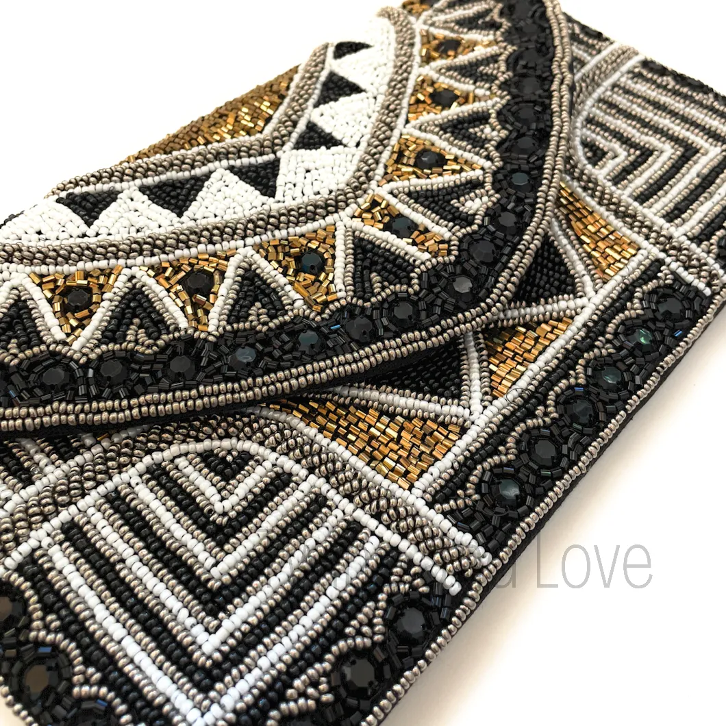 Gold Black Beaded Clutch Purse