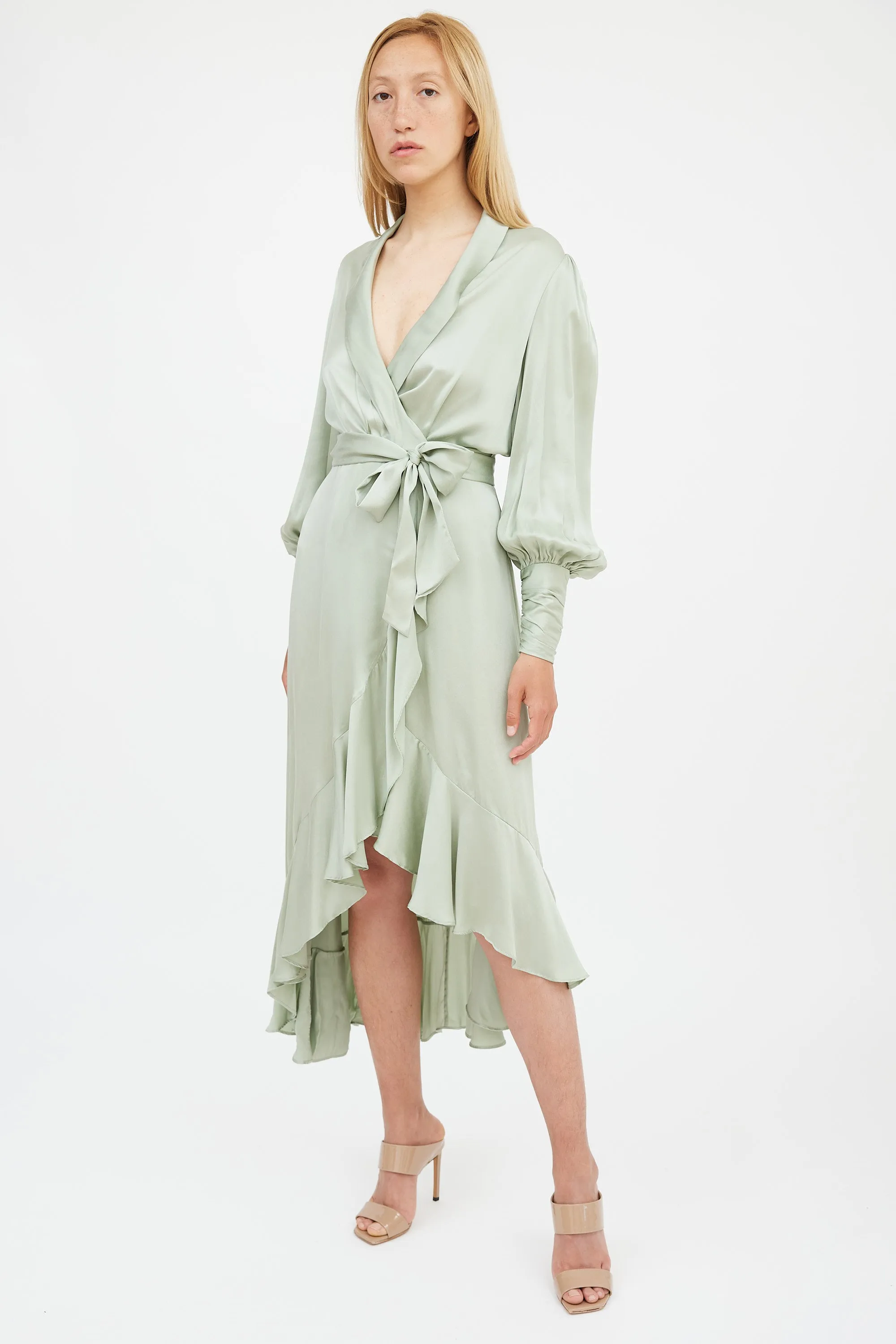 Green Silk Dancer Wrap Dress