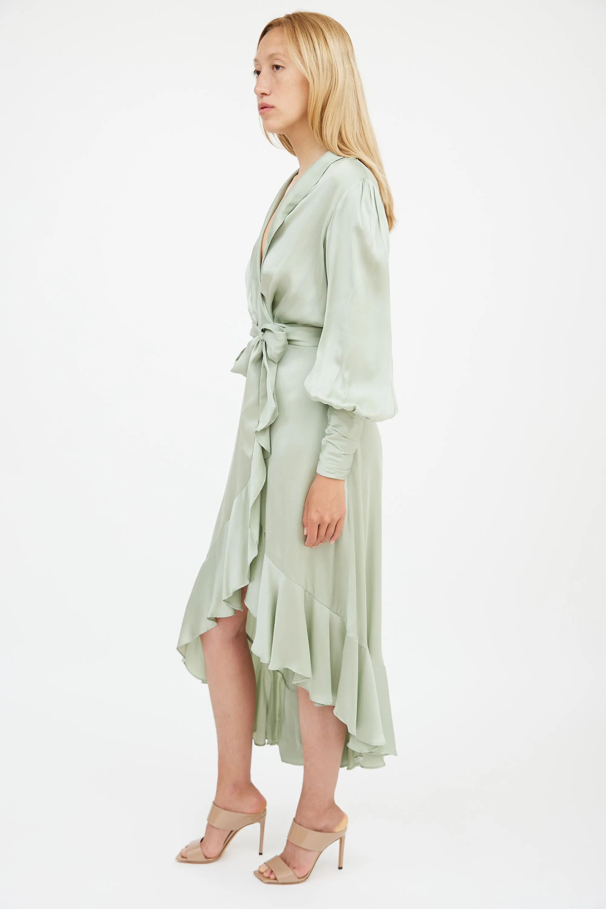 Green Silk Dancer Wrap Dress