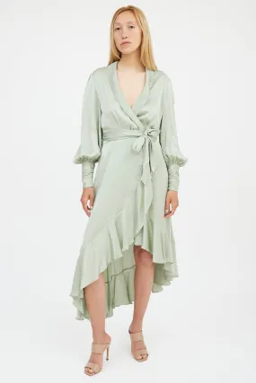 Green Silk Dancer Wrap Dress