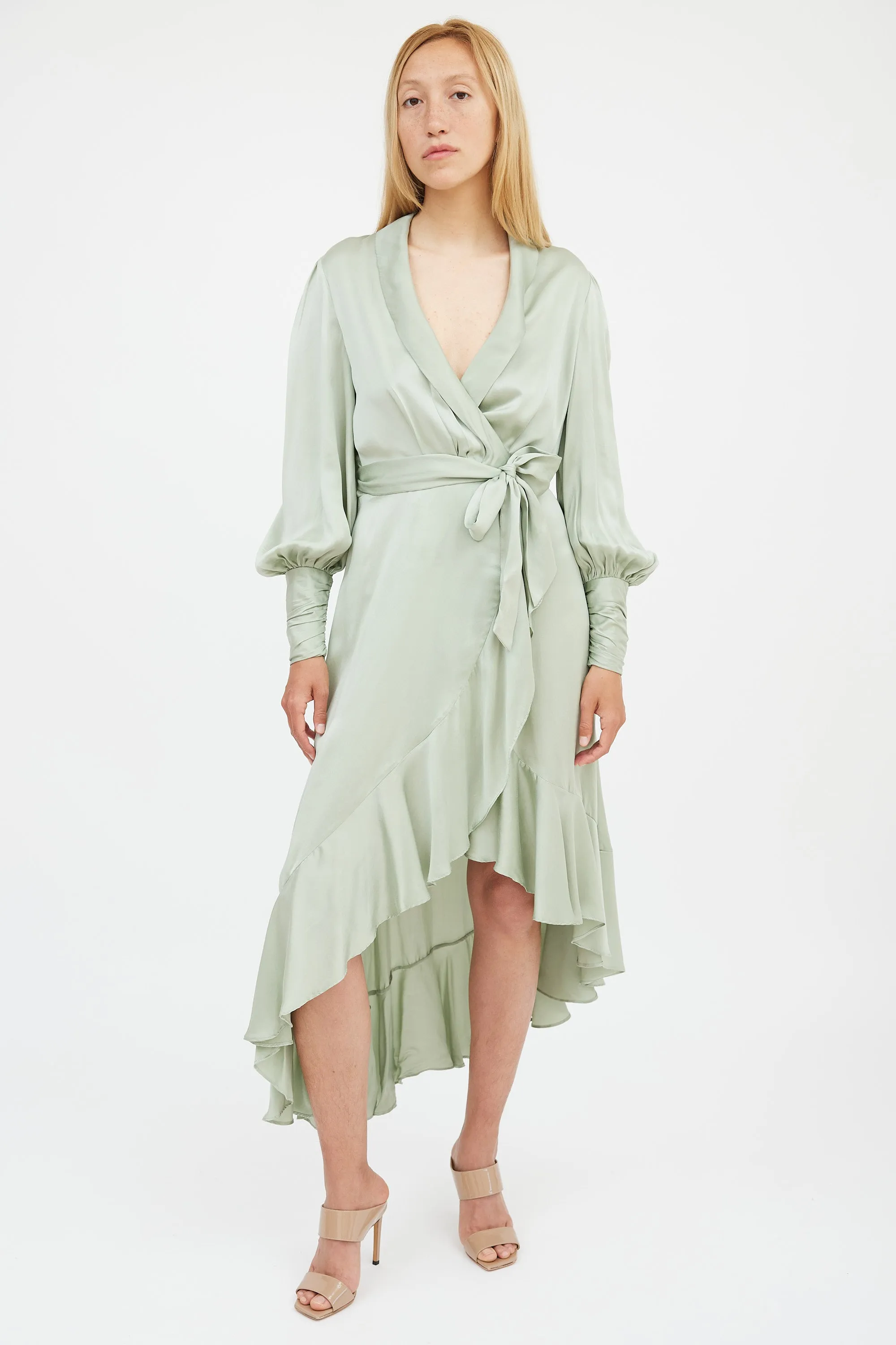 Green Silk Dancer Wrap Dress