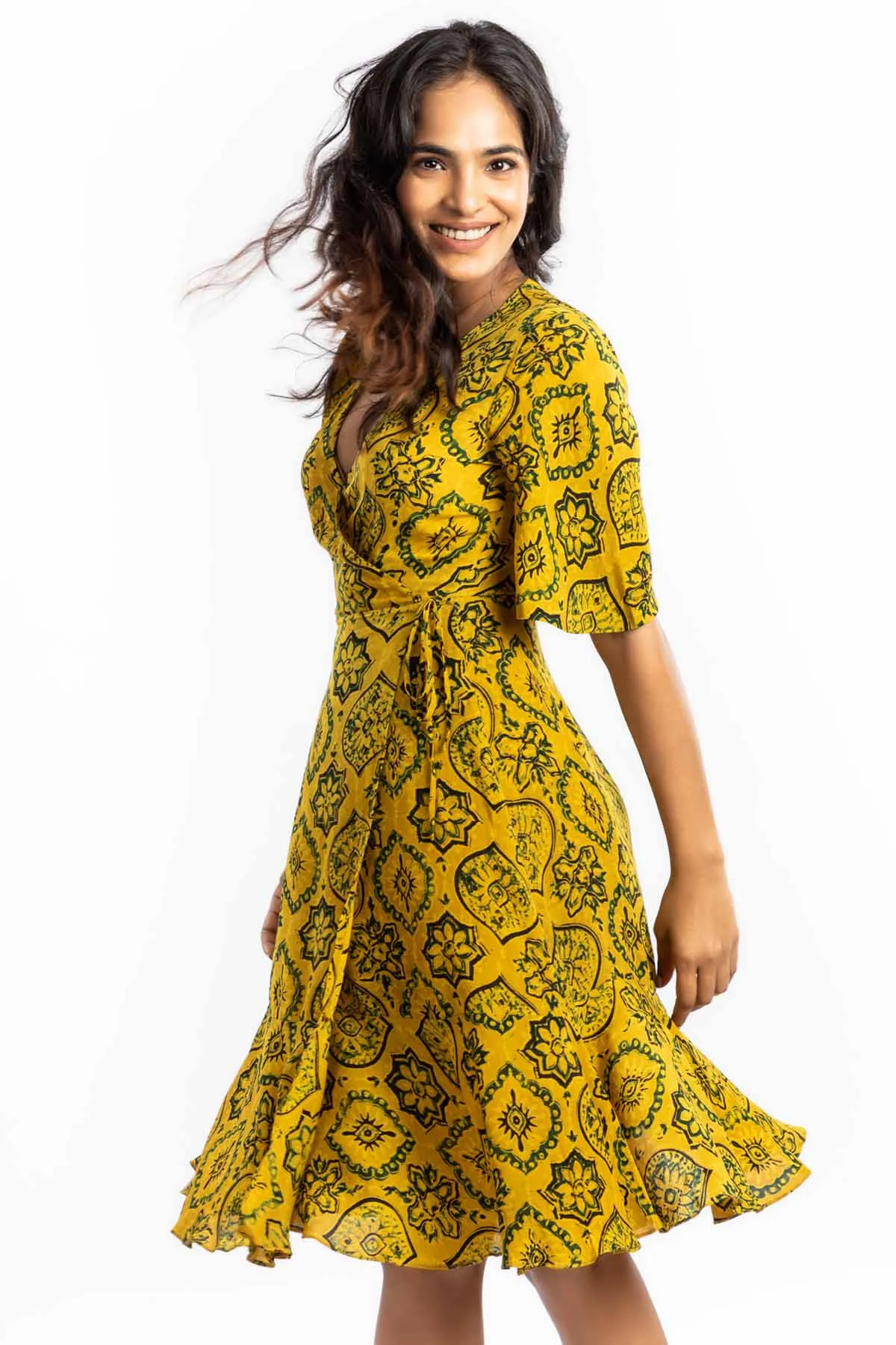 Handprinted Wrap Dress