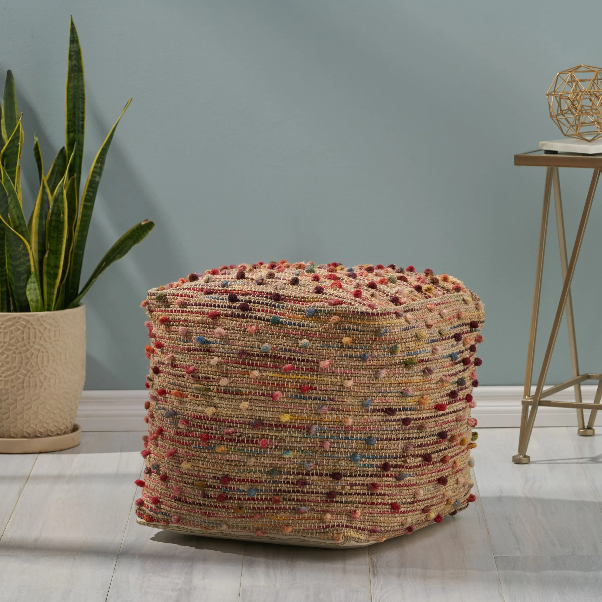 Hellen Boho Jute and Cotton Pouf