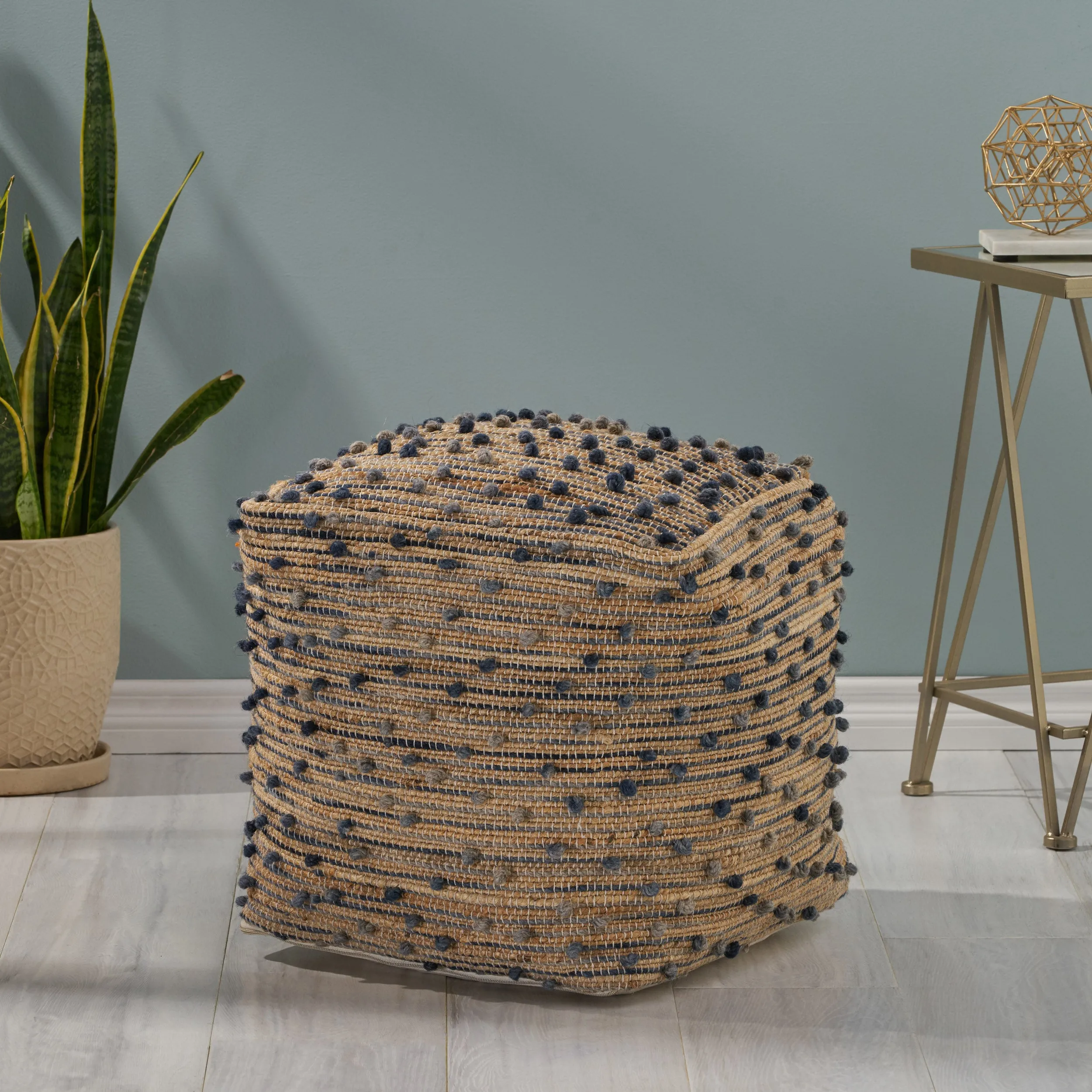 Hellen Boho Jute and Cotton Pouf