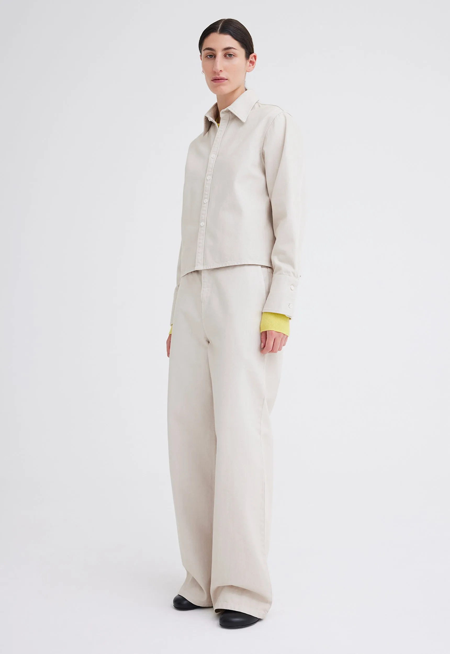 Hess Cropped Denim Shirt - Flaxen Beige