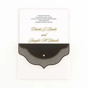 High Style in Black with Crystal Laser Embossed Invitations with Personalization Vintage Gold