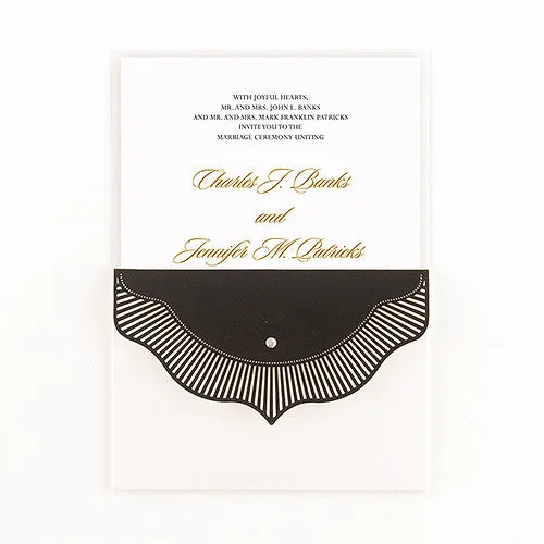 High Style in Black with Crystal Laser Embossed Invitations with Personalization Vintage Gold