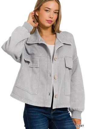 Immerse Yourself Sleet Cropped Acid Wash Shacket