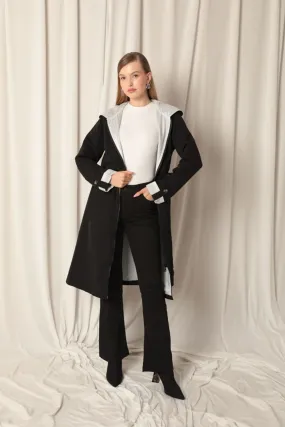 KKT Torino Fabric Striped Hooded Women's Black Raincoat - Piraeus