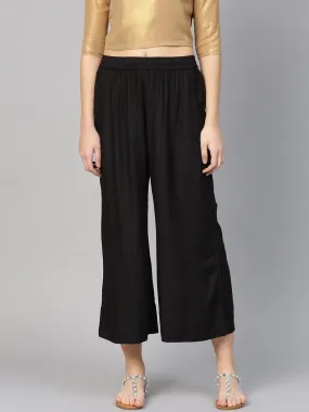 KSUT Black Solid Wide Leg Palazzos
