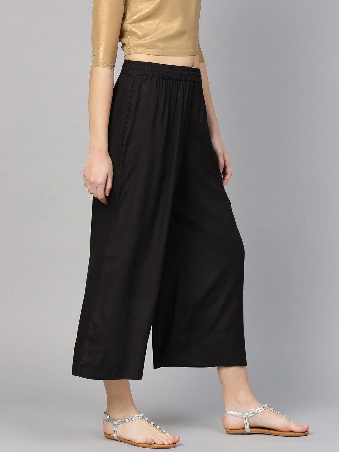 KSUT Black Solid Wide Leg Palazzos