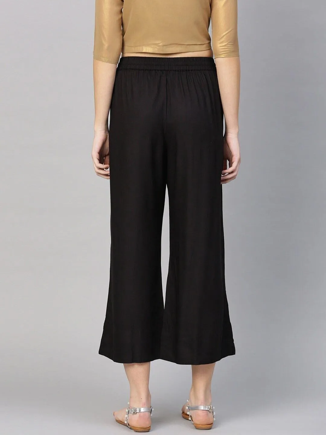 KSUT Black Solid Wide Leg Palazzos