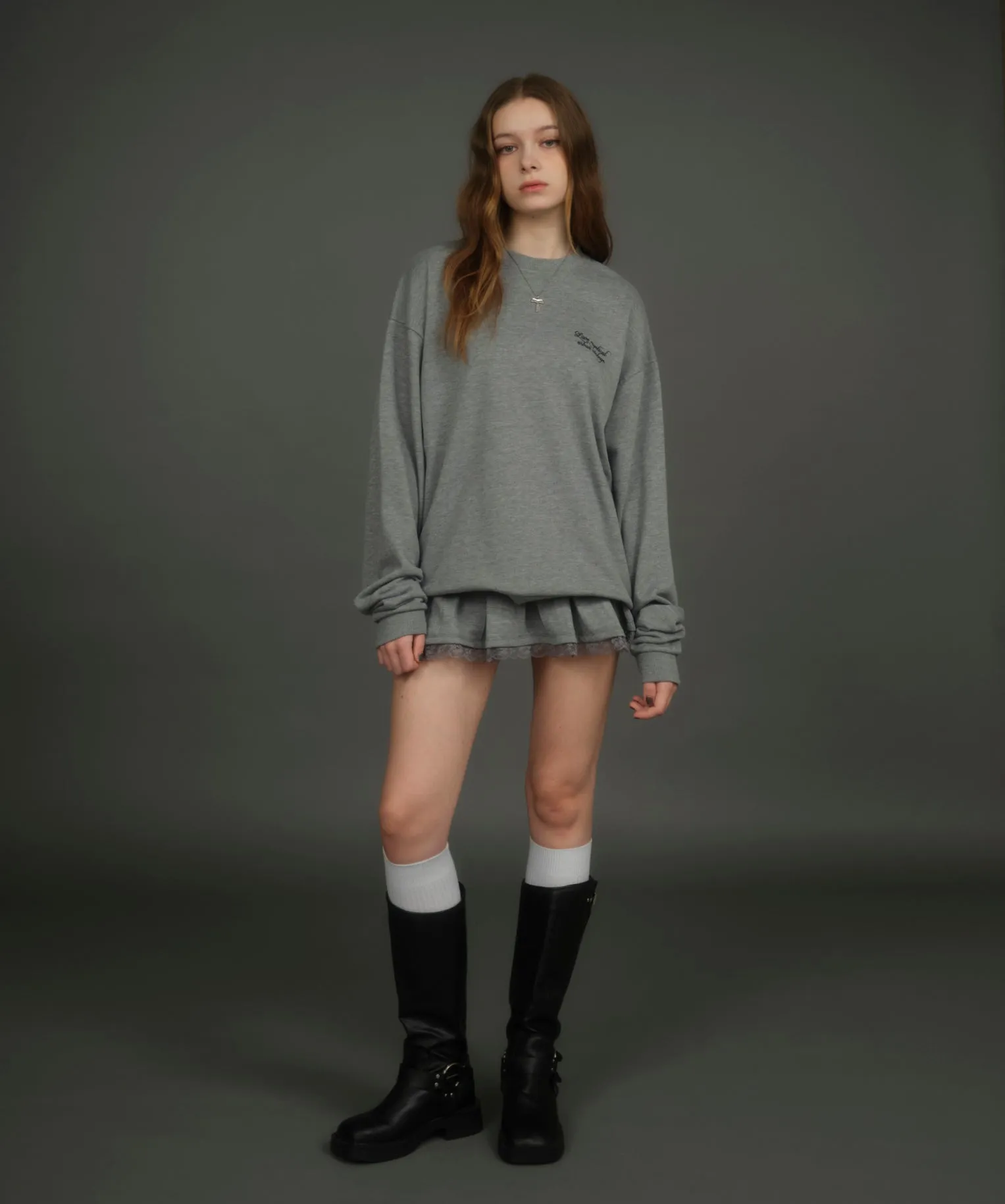 Lace layered sweat pleats skirt