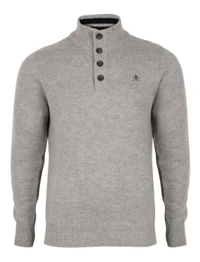 Lambs Wool Blend Button Neck Grey Jumper