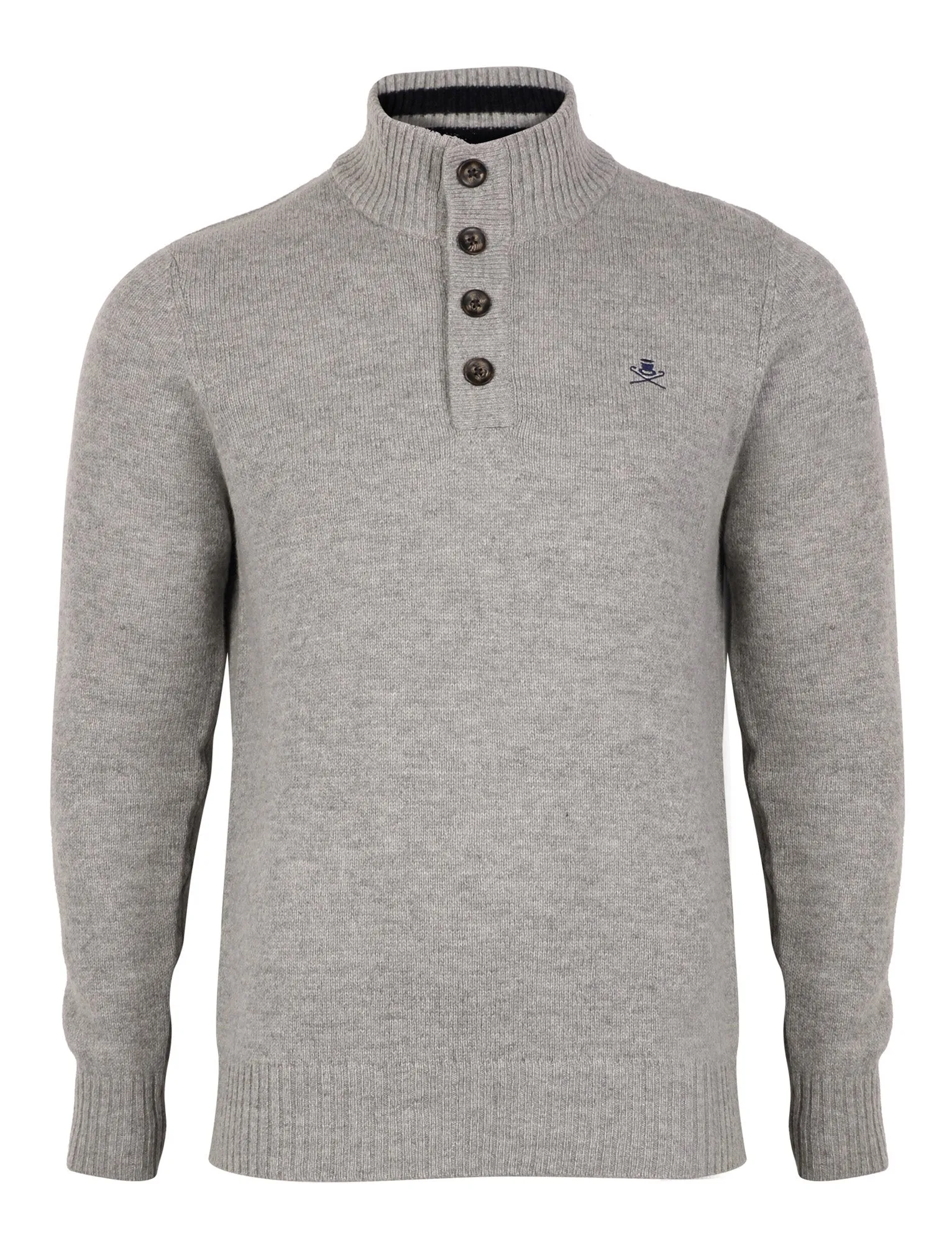 Lambs Wool Blend Button Neck Grey Jumper