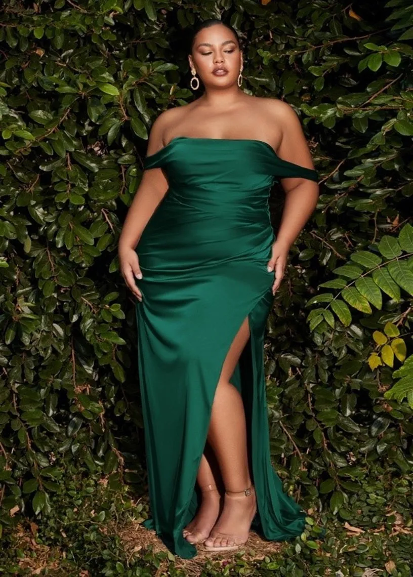 Leeza Satin Off Shoulder Maxi Dress Curve Black