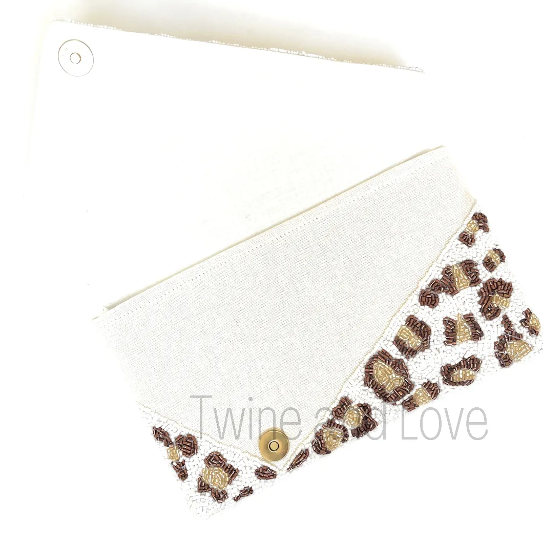 Leopard Beaded Clutch Purse