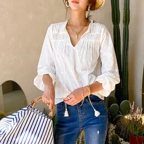 Light and Breezy Bohemian V-Neck Summer Floral Blouse