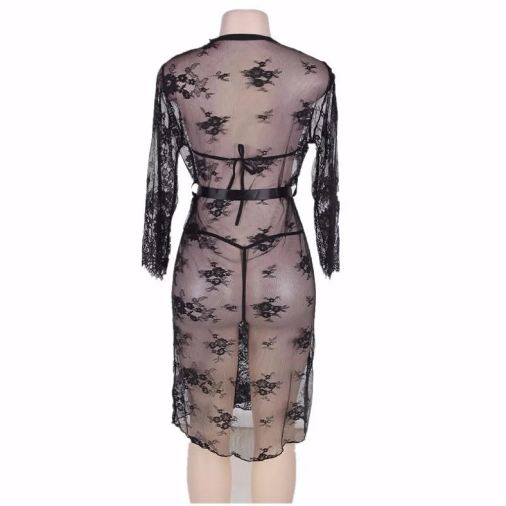 LILY Black Lace Kimono Robe