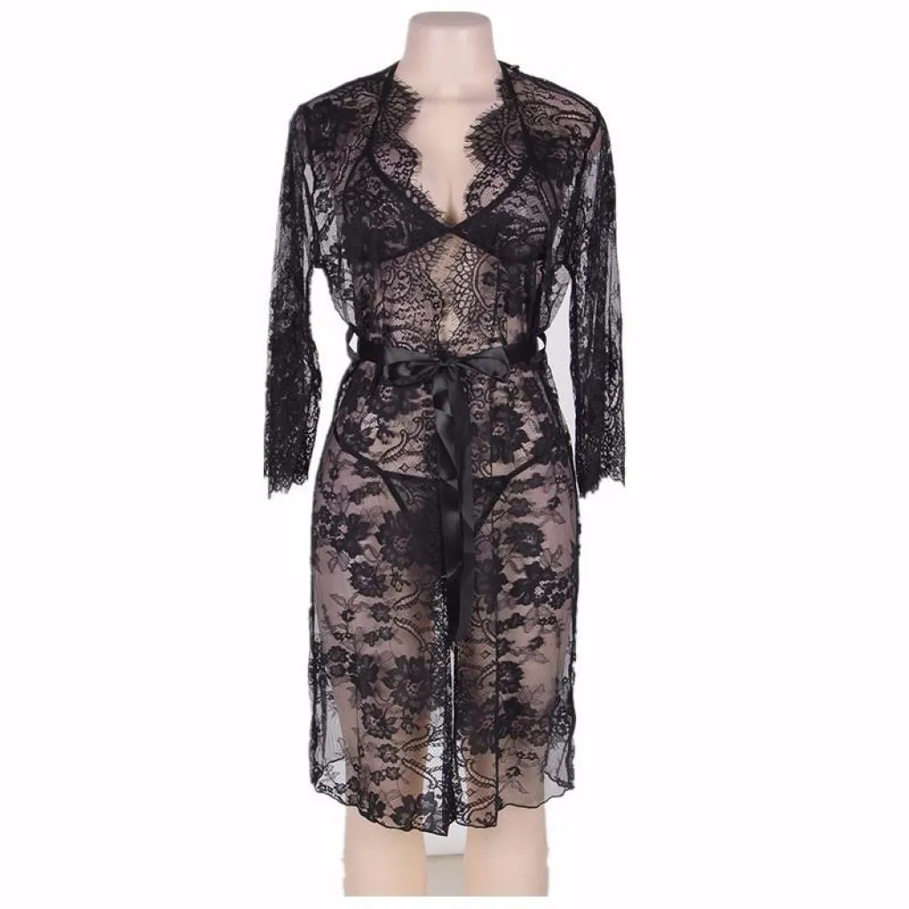 LILY Black Lace Kimono Robe
