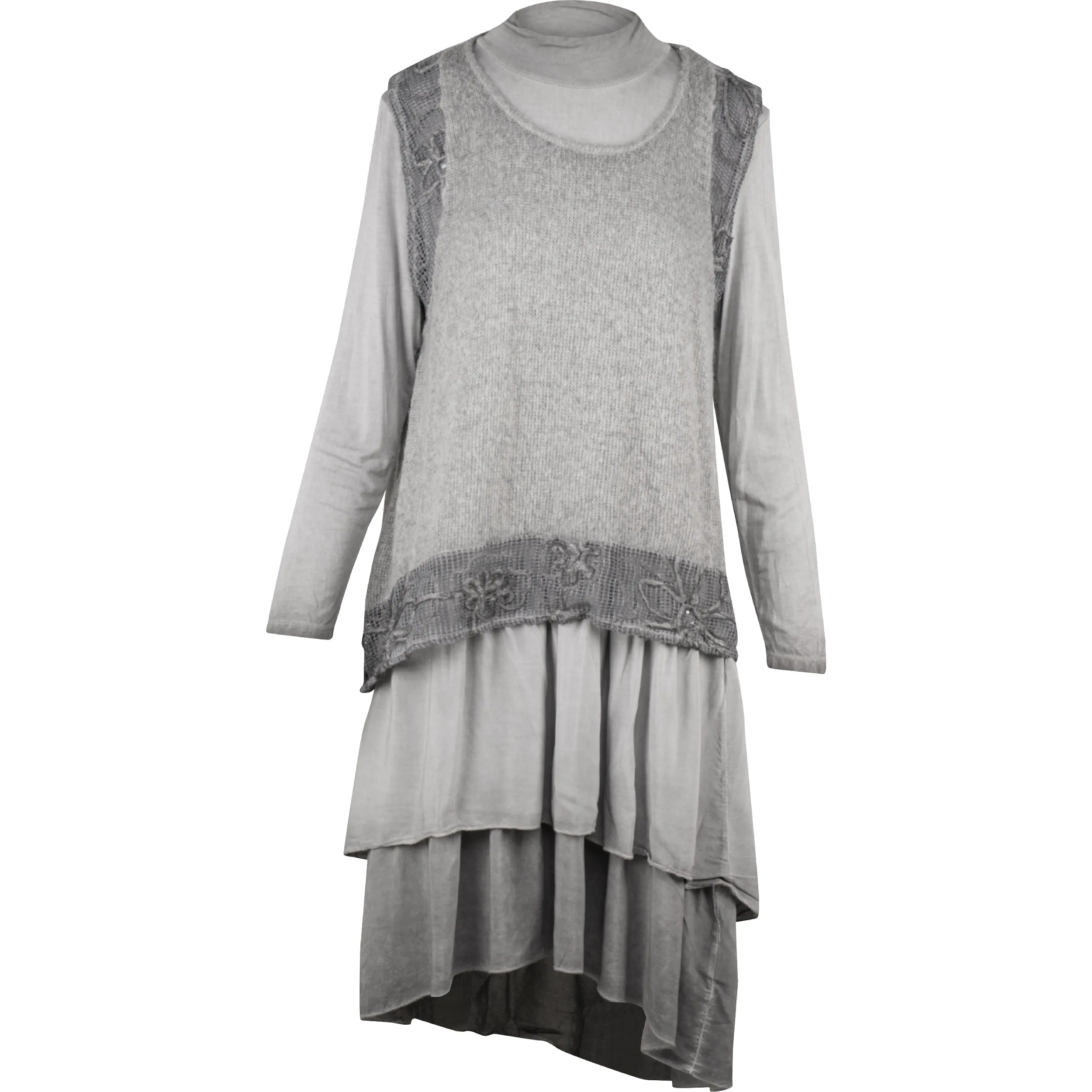 M Made in Italy – Two-Piece Knit Dress With Jersey Cowl-Neck Under-Dress
