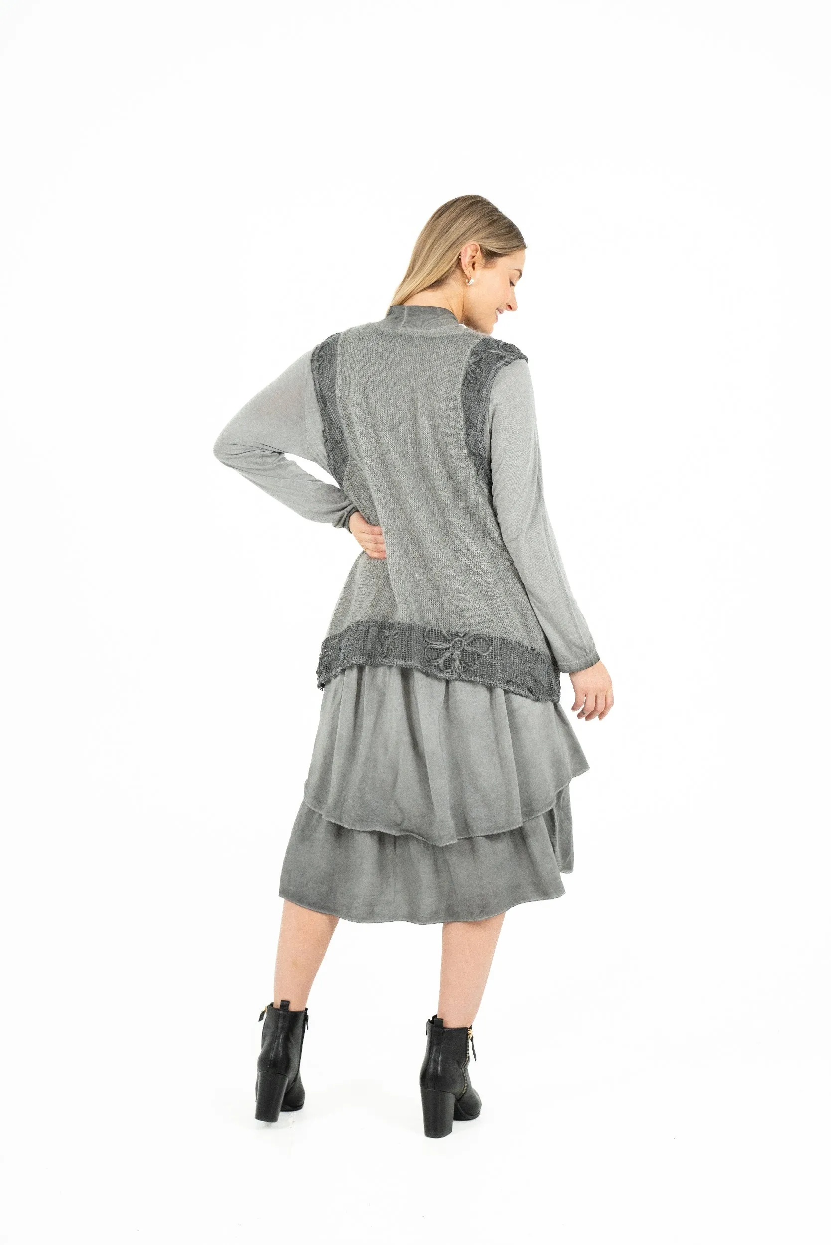 M Made in Italy – Two-Piece Knit Dress With Jersey Cowl-Neck Under-Dress